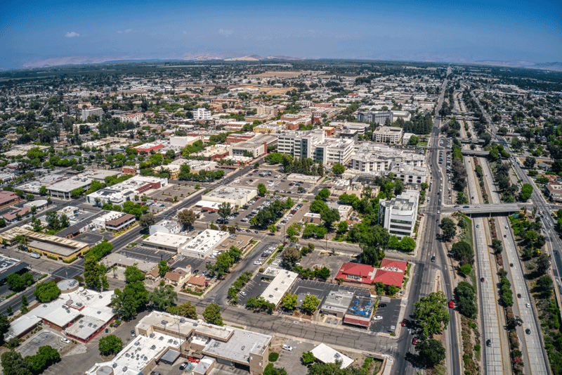 An overhead shot of Visalia.